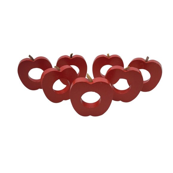 Vintage Set Of 7 Vintage Red Wooden Apple Shaped Napkin Holders - Picture 1 of 4